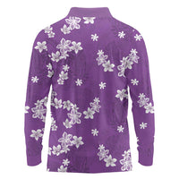 Hawaii Monstera Deliciosa Long Sleeve Polo Shirt Purple Plumeria Polynesian Pattern - Polynesian Pride