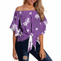 Hawaii Monstera Deliciosa Off Shoulder Wrap Waist Top Purple Plumeria Polynesian Pattern LT05 - Polynesian Pride