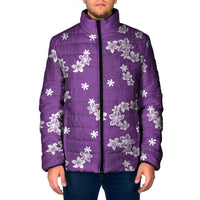 Hawaii Monstera Deliciosa Padded Jacket Purple Plumeria Polynesian Pattern - Polynesian Pride