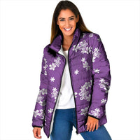 Hawaii Monstera Deliciosa Padded Jacket Purple Plumeria Polynesian Pattern - Polynesian Pride