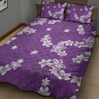 Hawaii Monstera Deliciosa Quilt Bed Set Purple Plumeria Polynesian Pattern - Polynesian Pride