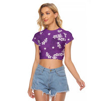 Hawaii Monstera Deliciosa Raglan Cropped T Shirt Purple Plumeria Polynesian Pattern - Polynesian Pride