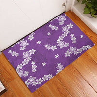 Hawaii Monstera Deliciosa Rubber Doormat Purple Plumeria Polynesian Pattern - Polynesian Pride