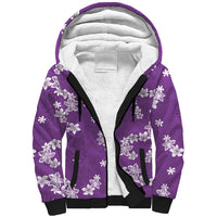 Hawaii Monstera Deliciosa Sherpa Hoodie Purple Plumeria Polynesian Pattern - Polynesian Pride