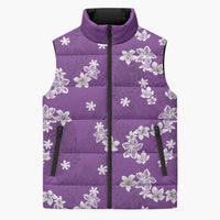 Hawaii Monstera Deliciosa Sleeveless Puffer Jacket Purple Plumeria Polynesian Pattern - Polynesian Pride