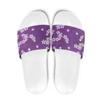 Hawaii Monstera Deliciosa Slide Sandals Purple Plumeria Polynesian Pattern - Polynesian Pride