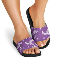 Hawaii Monstera Deliciosa Slide Sandals Purple Plumeria Polynesian Pattern - Polynesian Pride