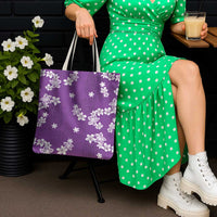 Hawaii Monstera Deliciosa Tote Bag Purple Plumeria Polynesian Pattern - Polynesian Pride