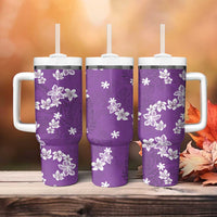 Hawaii Monstera Deliciosa Tumbler With Handle Purple Plumeria Polynesian Pattern - Polynesian Pride