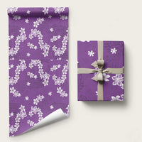 Hawaii Monstera Deliciosa Wrapping Paper Purple Plumeria Polynesian Pattern - Polynesian Pride