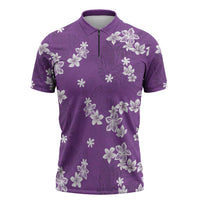 Hawaii Monstera Deliciosa Zipper Polo Shirt Purple Plumeria Polynesian Pattern - Polynesian Pride