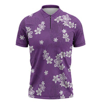 Hawaii Monstera Deliciosa Zipper Polo Shirt Purple Plumeria Polynesian Pattern - Polynesian Pride