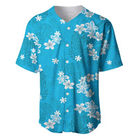 Hawaii Monstera Deliciosa Baseball Jersey Blue Plumeria Polynesian Pattern - Polynesian Pride