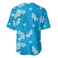 Hawaii Monstera Deliciosa Baseball Jersey Blue Plumeria Polynesian Pattern - Polynesian Pride