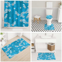 Hawaii Monstera Deliciosa Bathroom Set Blue Plumeria Polynesian Pattern - Polynesian Pride