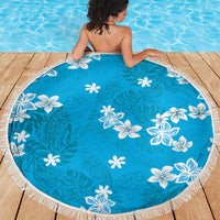 Hawaii Monstera Deliciosa Beach Blanket Blue Plumeria Polynesian Pattern - Polynesian Pride