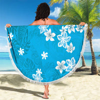 Hawaii Monstera Deliciosa Beach Blanket Blue Plumeria Polynesian Pattern - Polynesian Pride
