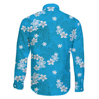 Hawaii Monstera Deliciosa Family Matching Off The Shoulder Long Sleeve Dress and Hawaiian Shirt Blue Plumeria Polynesian Pattern - Polynesian Pride