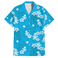 Hawaii Monstera Deliciosa Family Matching Puletasi and Hawaiian Shirt Blue Plumeria Polynesian Pattern - Polynesian Pride