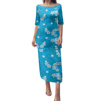 Hawaii Monstera Deliciosa Family Matching Puletasi and Hawaiian Shirt Blue Plumeria Polynesian Pattern - Polynesian Pride