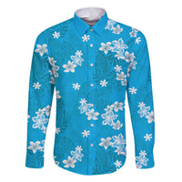 Hawaii Monstera Deliciosa Family Matching Tank Maxi Dress and Hawaiian Shirt Blue Plumeria Polynesian Pattern - Polynesian Pride