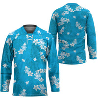 Hawaii Monstera Deliciosa Hockey Jersey Blue Plumeria Polynesian Pattern - Polynesian Pride