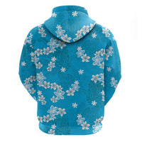 Hawaii Monstera Deliciosa Hoodie Blue Plumeria Polynesian Pattern - Polynesian Pride