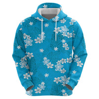Hawaii Monstera Deliciosa Hoodie Blue Plumeria Polynesian Pattern - Polynesian Pride