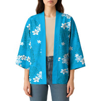 Hawaii Monstera Deliciosa Kimono Blue Plumeria Polynesian Pattern - Polynesian Pride