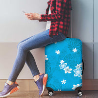 Hawaii Monstera Deliciosa Luggage Cover Blue Plumeria Polynesian Pattern - Polynesian Pride