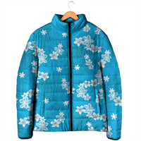 Hawaii Monstera Deliciosa Padded Jacket Blue Plumeria Polynesian Pattern - Polynesian Pride