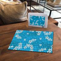 Hawaii Monstera Deliciosa Puzzle Blue Plumeria Polynesian Pattern - Polynesian Pride