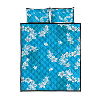 Hawaii Monstera Deliciosa Quilt Bed Set Blue Plumeria Polynesian Pattern - Polynesian Pride