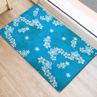 Hawaii Monstera Deliciosa Rubber Doormat Blue Plumeria Polynesian Pattern - Polynesian Pride