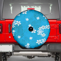 Hawaii Monstera Deliciosa Spare Tire Cover Blue Plumeria Polynesian Pattern - Polynesian Pride