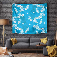 Hawaii Monstera Deliciosa Tapestry Blue Plumeria Polynesian Pattern - Polynesian Pride