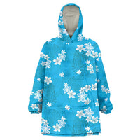 Hawaii Monstera Deliciosa Wearable Blanket Hoodie Blue Plumeria Polynesian Pattern - Polynesian Pride