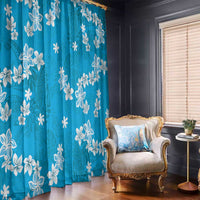 Hawaii Monstera Deliciosa Window Curtain Blue Plumeria Polynesian Pattern - Polynesian Pride