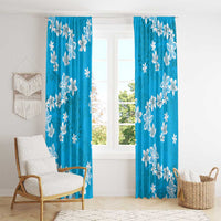 Hawaii Monstera Deliciosa Window Curtain Blue Plumeria Polynesian Pattern - Polynesian Pride
