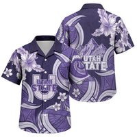 Utah State Polynesian Heritage Family Matching Off Shoulder Maxi Dress and Hawaiian Shirt Floral Tribal Pattern Tropical Flowers LT05 Son's Shirt Purple - Polynesian Pride