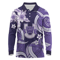 Utah State Polynesian Heritage Long Sleeve Polo Shirt Floral Tribal Pattern Tropical Flowers LT05 Purple - Polynesian Pride