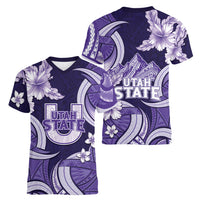 Utah State Polynesian Heritage Women V-Neck T-Shirt Floral Tribal Pattern Tropical Flowers LT05 - Polynesian Pride