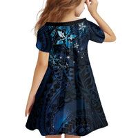 Hawaii Makahiki Season Family Matching Puletasi and Hawaiian Shirt Floral Tribal Tattoo Blue Galaxy LT05 - Polynesian Pride