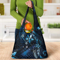Hawaii Makahiki Season Grocery Bag Floral Tribal Tattoo Blue Galaxy