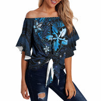 Hawaii Makahiki Season Off Shoulder Wrap Waist Top Floral Tribal Tattoo Blue Galaxy LT05 - Polynesian Pride