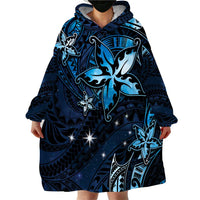 Hawaii Makahiki Season Wearable Blanket Hoodie Floral Tribal Tattoo Blue Galaxy