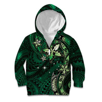 Hawaii Makahiki Season Kid Hoodie Floral Tribal Tattoo Green Galaxy