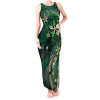 Hawaii Makahiki Season Tank Maxi Dress Floral Tribal Tattoo Green Galaxy