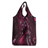 Hawaii Makahiki Season Grocery Bag Floral Tribal Tattoo Pink Galaxy