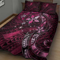 Hawaii Makahiki Season Quilt Bed Set Floral Tribal Tattoo Pink Galaxy